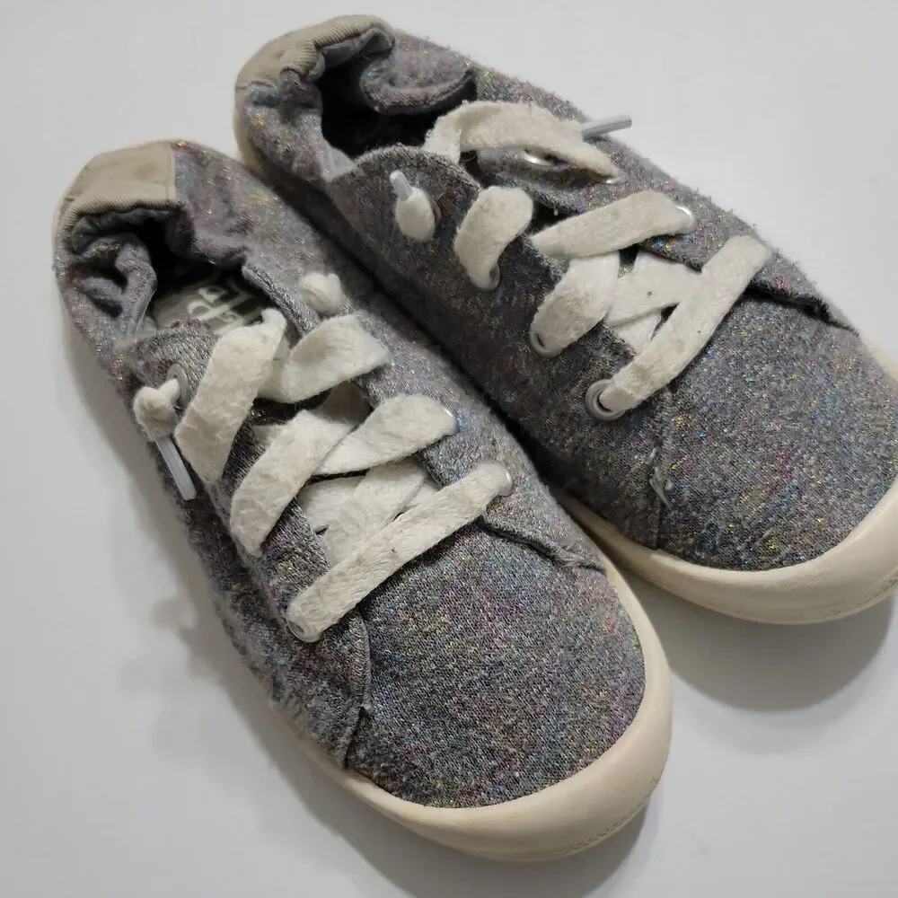 Pow Pow Shoes Girls 3 Sparkle Sneakers Grey Glitter Lace UP Low Top Comfort Back